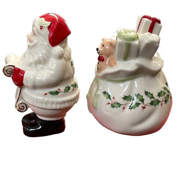 Lenox Holiday Christmas Salt & Pepper Shakers Santa & Toy Bag Checking It Twice - Picture 5 of 11